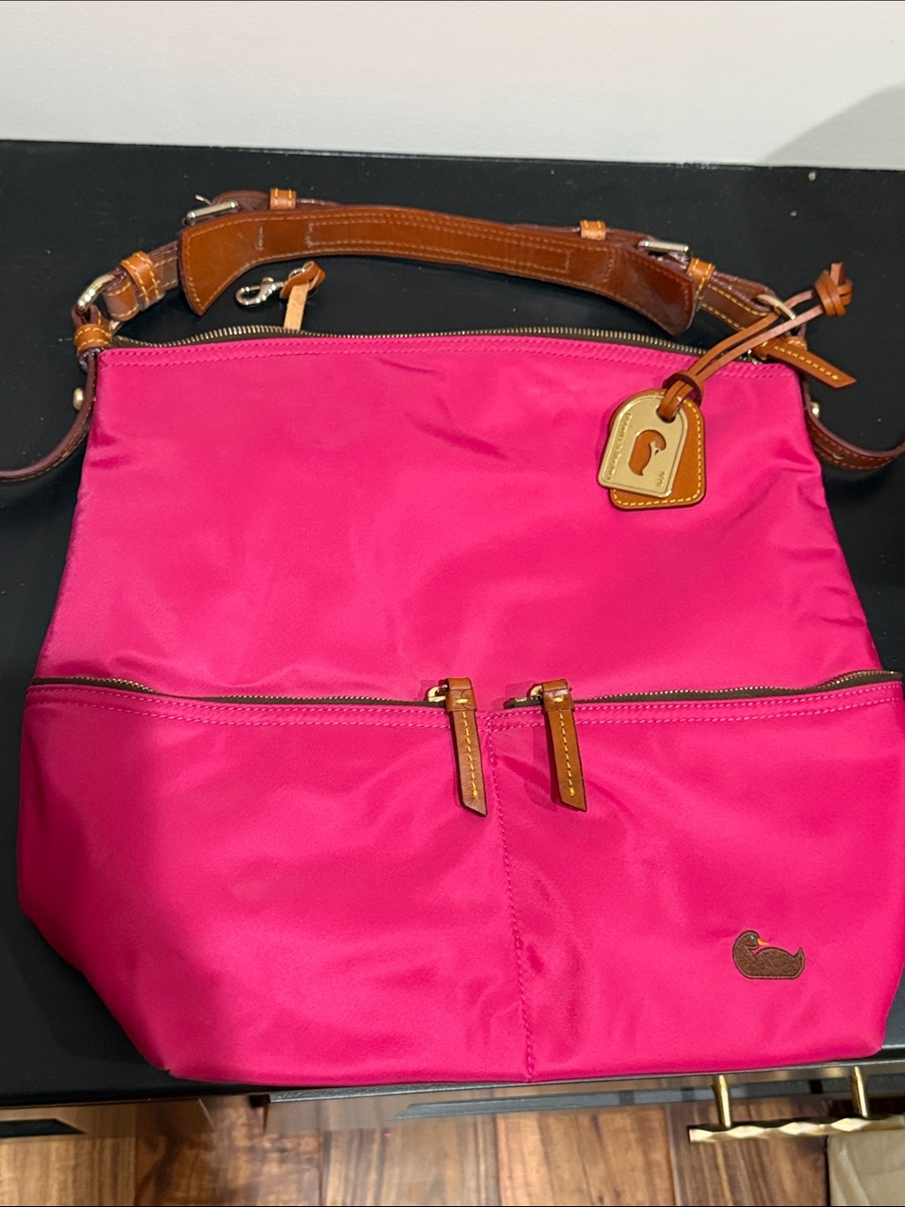 Dooney & Bourke Women's Hot Pink Shoulder Bag with Leather Trim